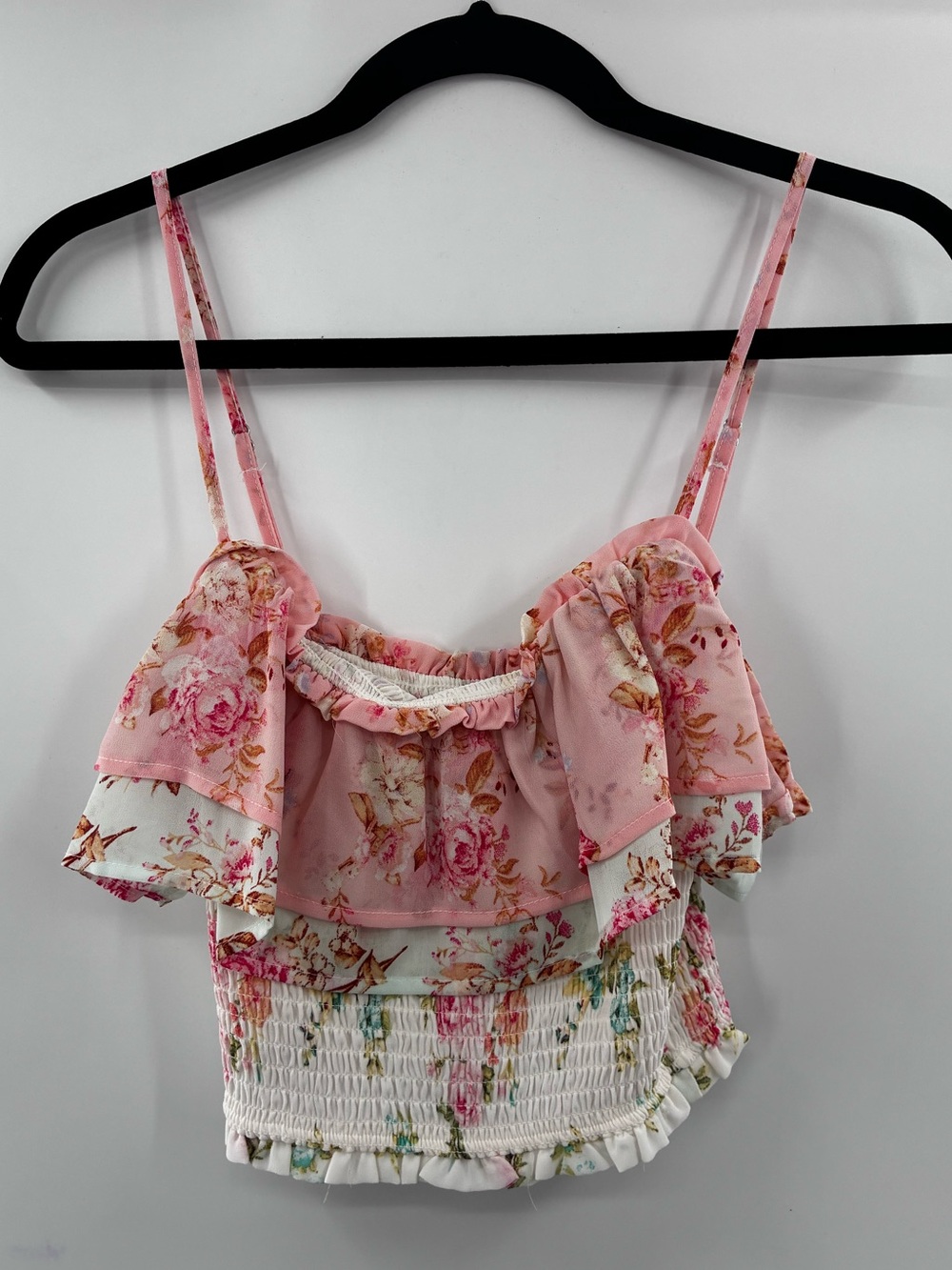 Rue21 Floral Ruffle Smocked Crop Top - Pink NWT Size Small